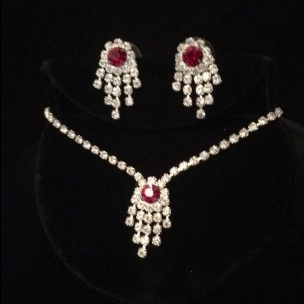 ❤️Rhinestone set necklace earrings vintage crystal bling diamond jewelry